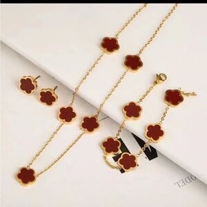 Elegant Gold and Red Floral Jewelry Set